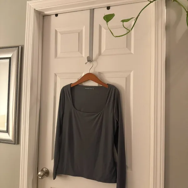 Large Abercrombie & Fitch Soft Matte Grey Square Neck Long Sleeve Shirt - Image 2
