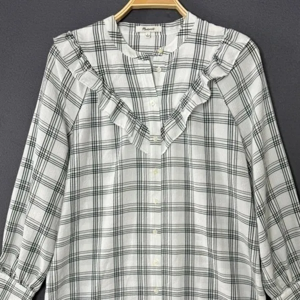 Madewell Shirt Dress Size Small Plaid Ruffle Long Sleeve Button Down Western - Image 6