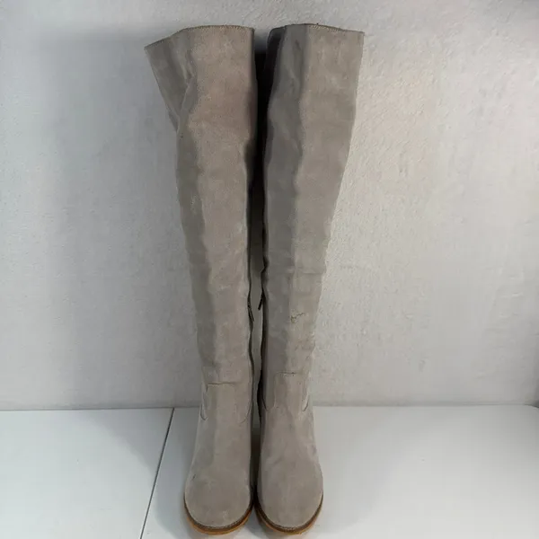 Diba True 7.5 M Leg Up Over the Knee Boots Suede Leather Block Heel Grey Boho - Image 4