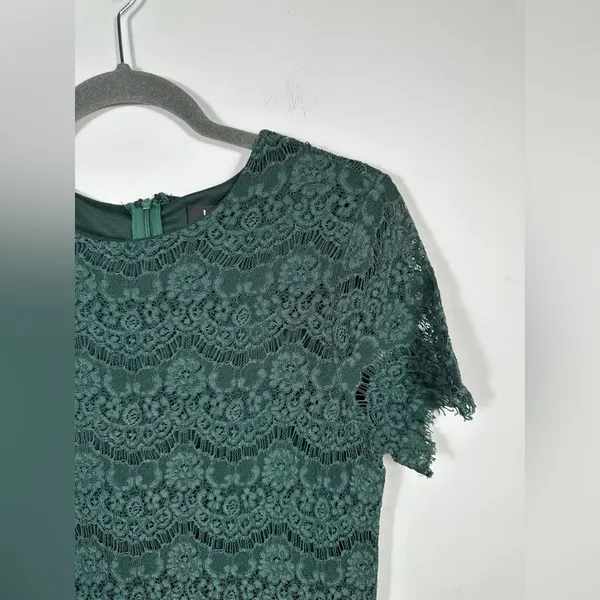 Lulus Lace Mini Dress Dark Green Short‎ Sleeve Sheath Scalloped Hem Size M - Image 5