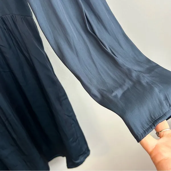 NWT See You Soon Dusty Blue Satin Long Sleeve Mini Dress Medium Anthropolgie - Image 7