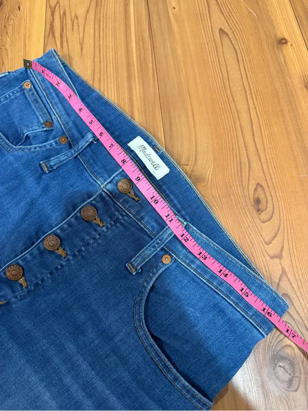 Madewell Cali Demi Boot Button Fly Jeans Blue Denim Raw Frayed Hem Size 31 - Image 6