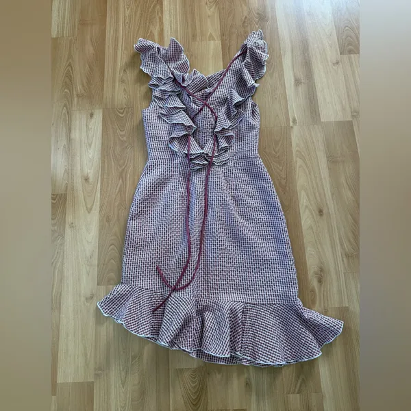 WAYF Dorian Gingham Ruffled Asymmetrical Hem Mini Dress - Image 2