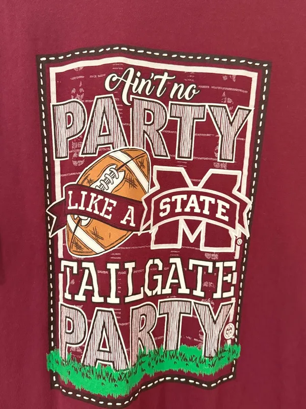 Women's Short-Sleeve Crewneck Tee in Burgundy with Football Patch - Image 4