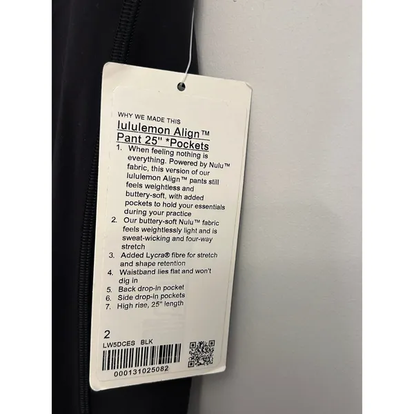 Lululemon Align High-Rise Pant with Pockets 25" Black size 2 authentic NWT - Image 3