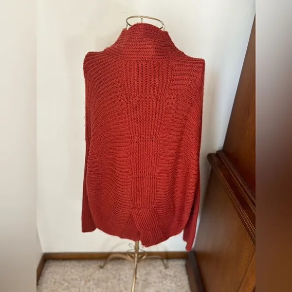 Sunday in Brooklyn Open Front Cardigan Ribbed Knit Small Rust Orange - Image 6