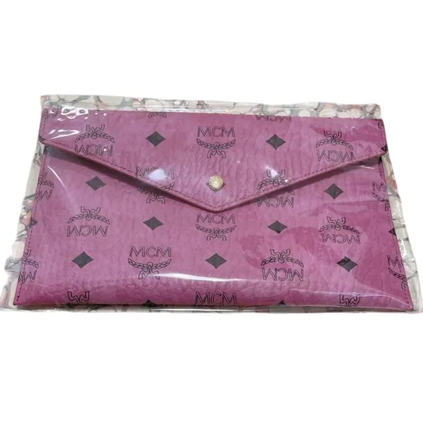 MCM Visetos Leather Clutch Bag in Pink New with Tag - Image 9