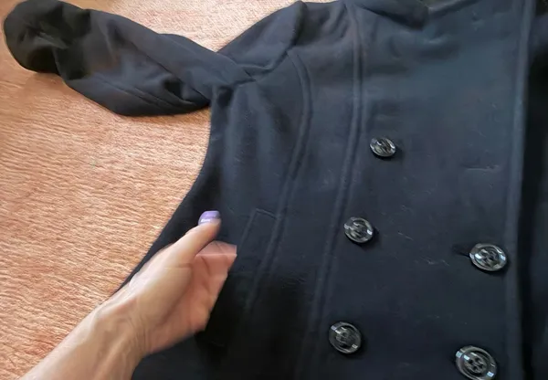 Braetan Black Wool Blend Hooded Peacoat Size L Double Breasted - Image 6