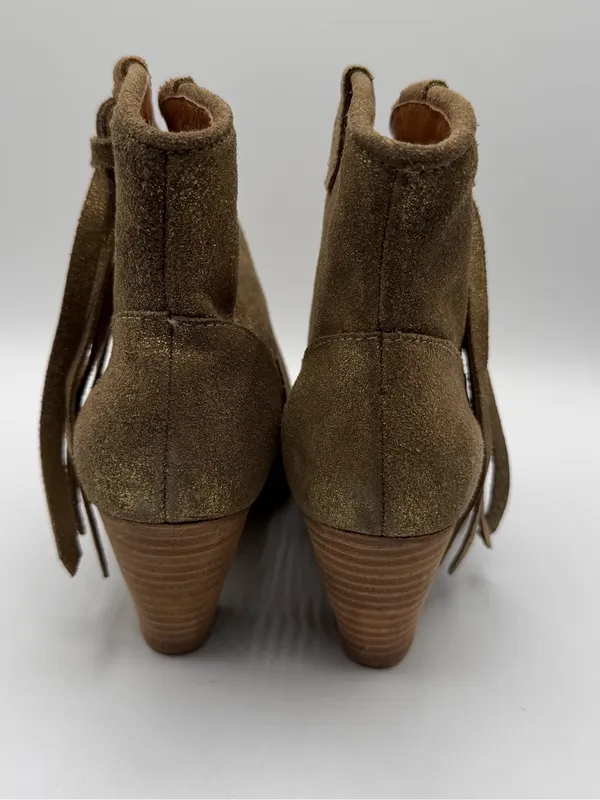 Maje Jaune Gold Metallic Suede Western Ankle Boots Tassel EU 36 US 5.5 - Image 4