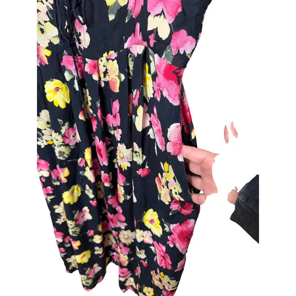 La Femme‎ Vintage Floral Rayon Lace Up Maxi Dress Black Pink Plus Size 2X - Image 6