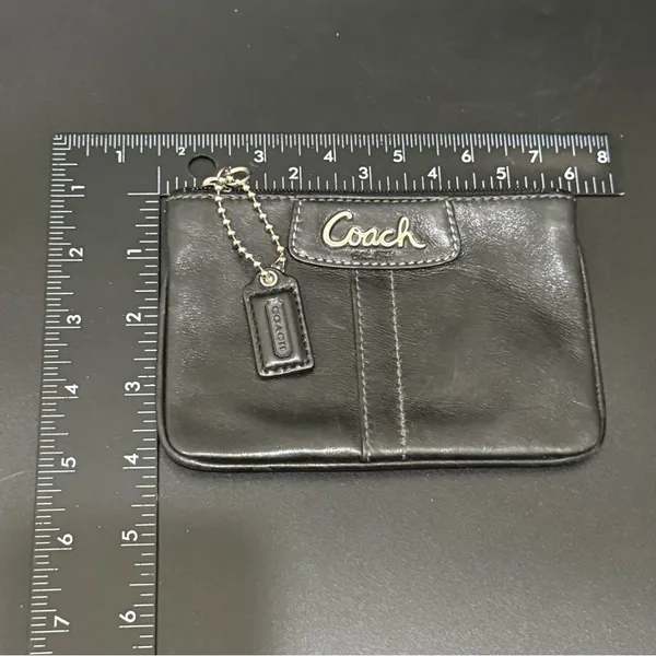 COACH Black Leather Contrast Stitching Wristlet Wallet - Image 6
