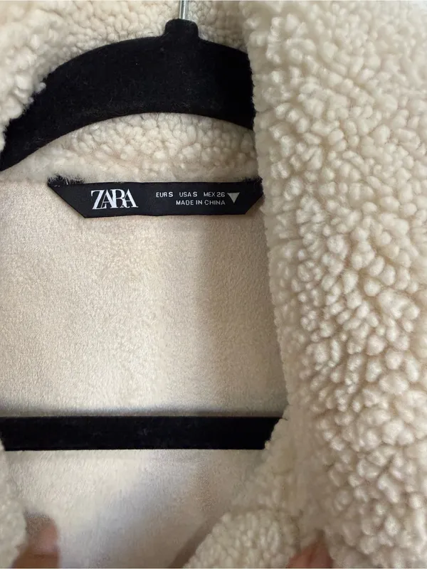 Zara Ivory Teddy Sherpa Cropped Trucker Jacket Quiet Luxury Cozy Winter Sz Small - Image 3