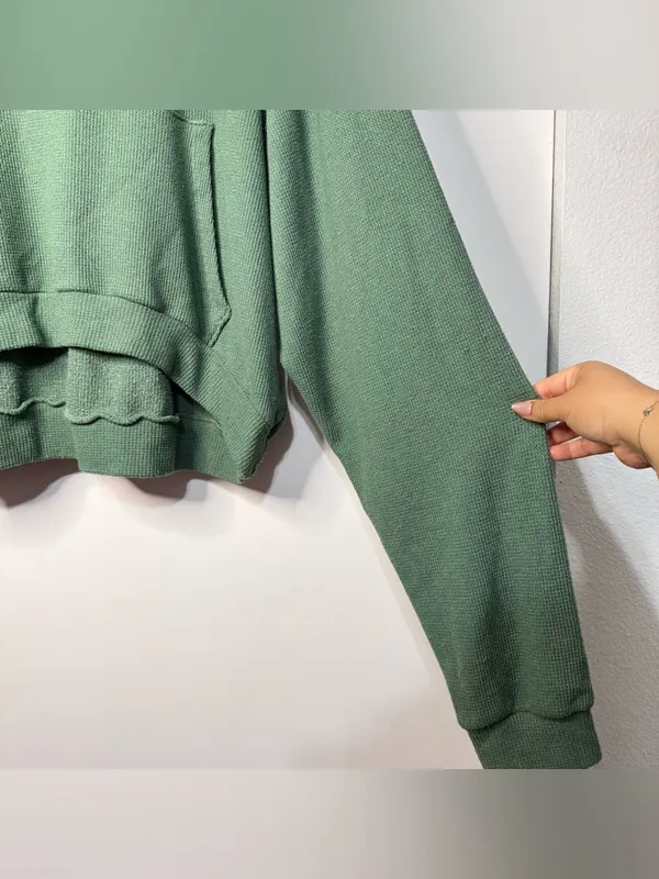 Boys Lie Waffle Knit Charmer Hoodie in green - Image 3