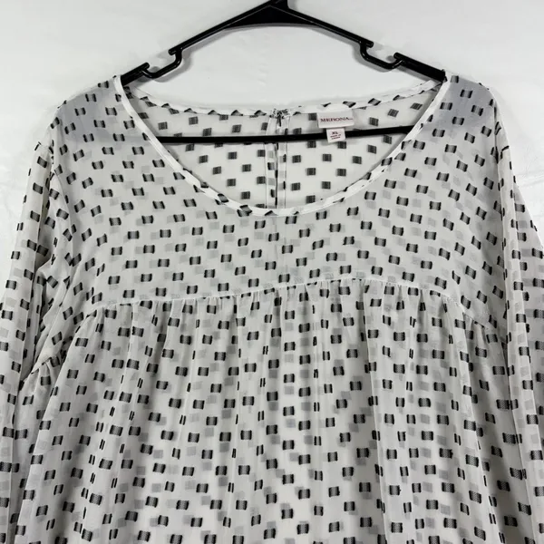 Merona Womens XL White Black Geometric Dot Babydoll Blouse Balloon Sleeve Cottagecore - Image 11