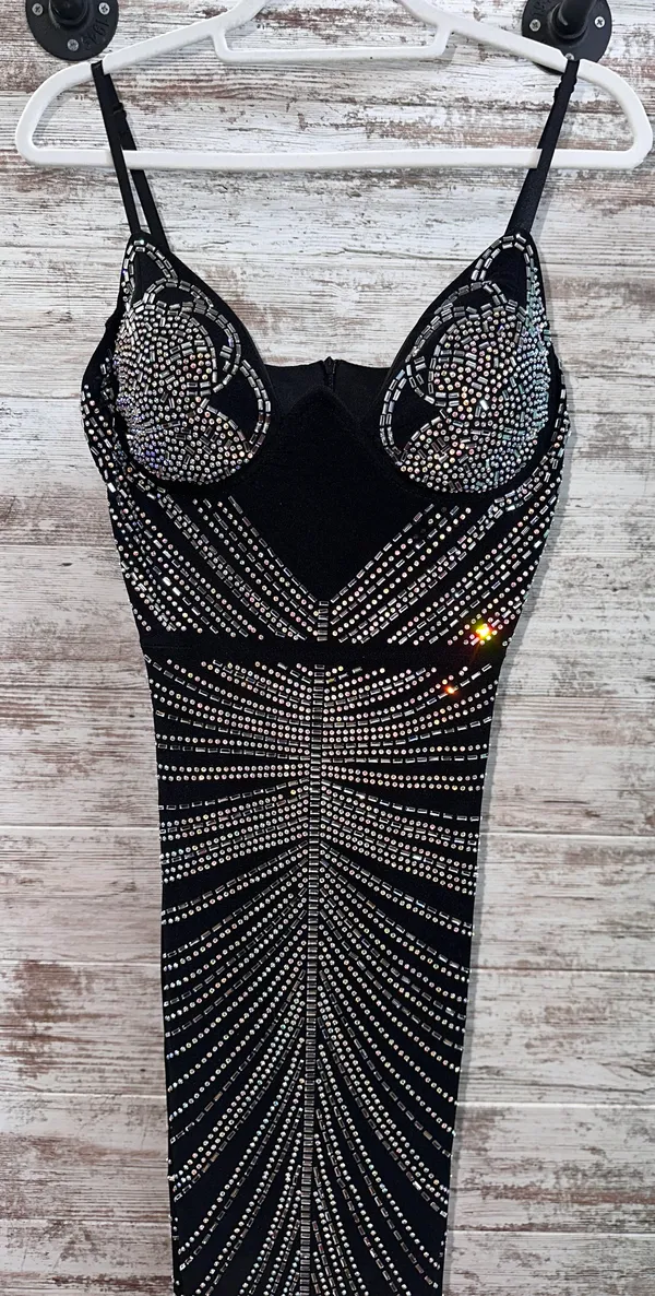 Boutique Black Rhinestone Bodycon Dress - Image 5