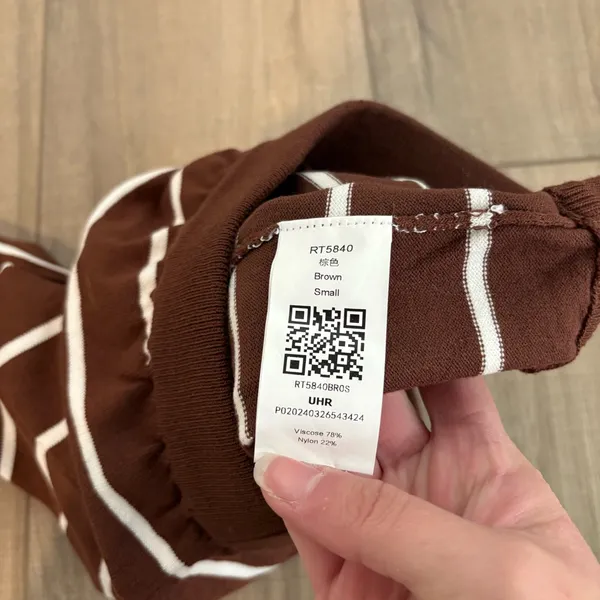 Striped Sweater Sweat Shorts brown‎ white size small - Image 6