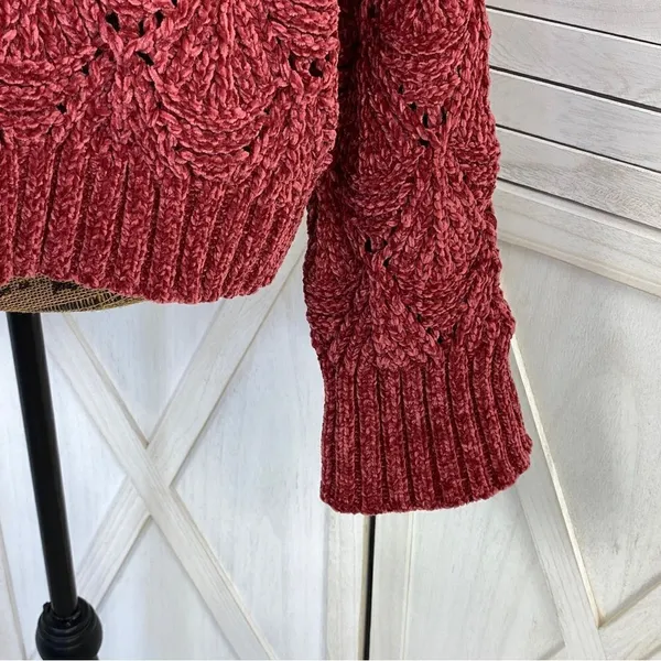 POL Chenille‎ Chunky Knit Turtleneck Crop Pullover Maroon Red Medium - Image 7