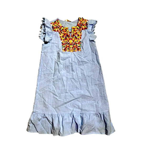 Kirundo Light Blue Embroidered Boho Flutter Sleeve Ruffle Mini Dress S - Image 3