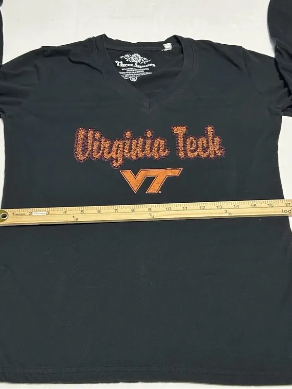 Virginia Tech Women's Black Long-Sleeve V-Neck Tee with Orange Script - Image 6