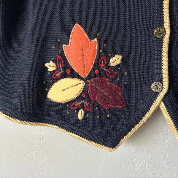 Vintage Hand Embroidered Leaf Sweater Vest Fall Cottage Grandma Whimsy 2003 - Image 2