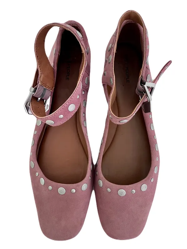 Free People Mauve Suede ‘Mystic’ Mary Jane Ankle Strap Studded Flats, Size 9 - Image 9
