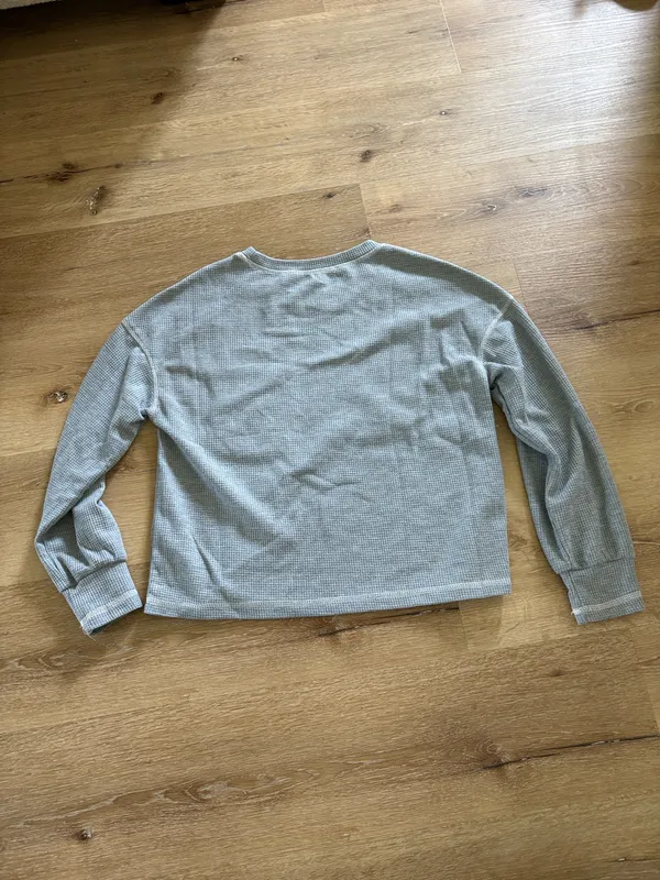 Waffle Knit Grey Long Sleeve Top Gray - Image 3