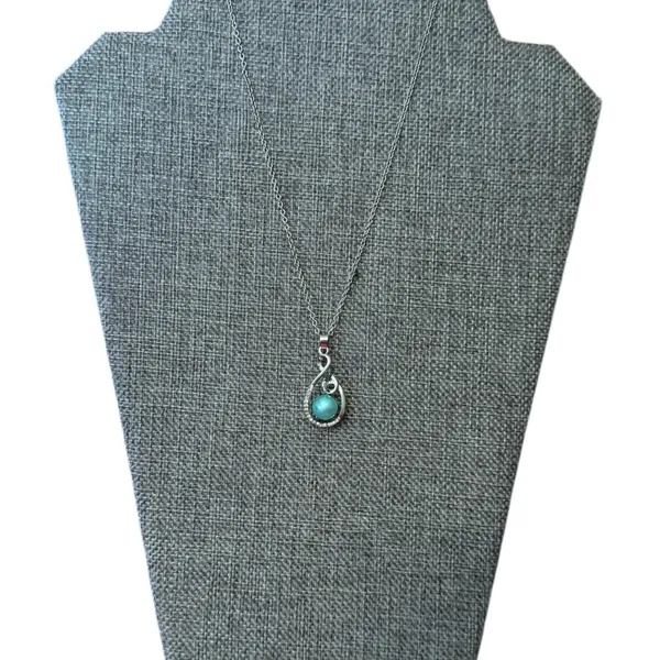 Blue Faux Tahitian Pearl Diamond Silver Necklace 20" - Image 2