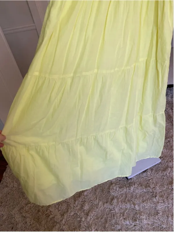 For The Republic Maxi Dress Neon Lemon Yellow Smocked‎ Cotton Resort Coastal L - Image 5