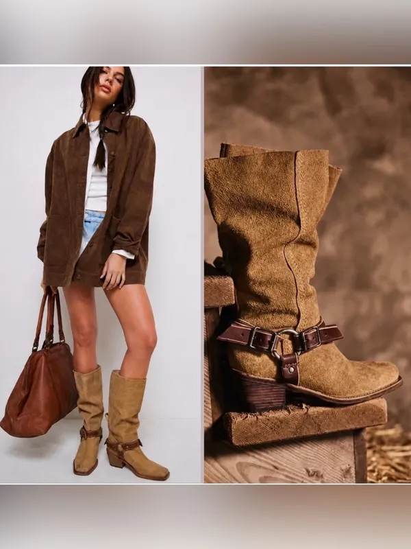 Free People We The Free Denver Double Buckle Sand Suede Western Boots 8.5 - Image 2