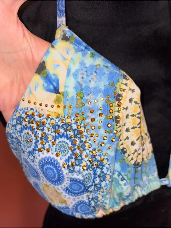 VENUS Y2K 2000’s Blue Multi Halter Bikini Top with Yellow Accents - Image 2