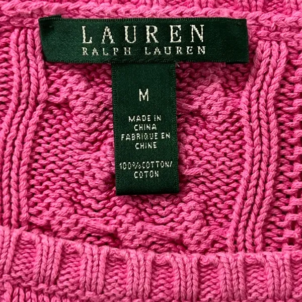 Lauren Ralph Lauren Cable Knit Sweater Womens M Pink Cotton Crew Neck Preppy - Image 5