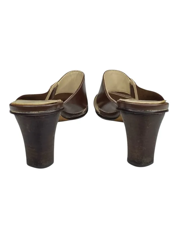 Vintage: Anne Klein 𖧷 Chunky Wood Heel Mules Sandals 𖧷 Brown Leather 𖧷 7.5M - Image 4
