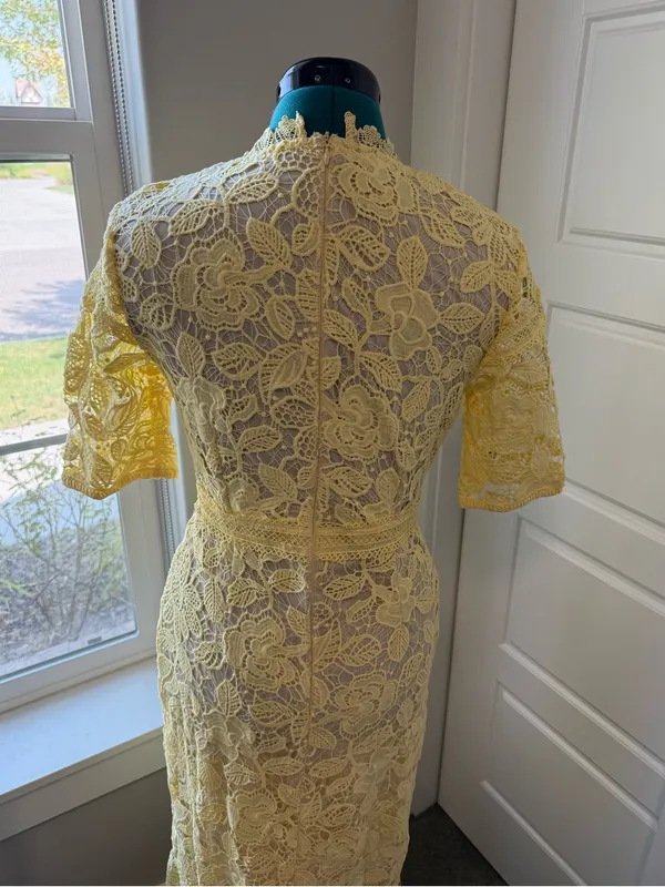 Anewsta NWT Yellow Floral Lace Short Sleeve Mermaid Maxi Dress Small - Image 10