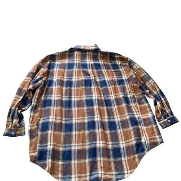 POL Plaid Tunic Small Brown Blue High Low Flannel‎ Shirt SMT886 Gorpcore Boho - Image 2