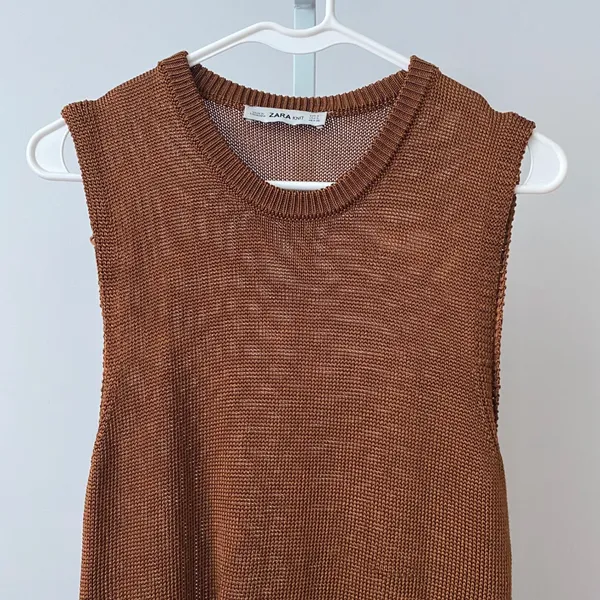 Zara Boho Relaxed Earth Colors Lagenlook Sleeveless Knit Top Small Brown - Image 2