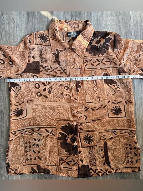 Y2K Sheer Brown & Beige Printed Button Down Shirt Size 1X - Image 4