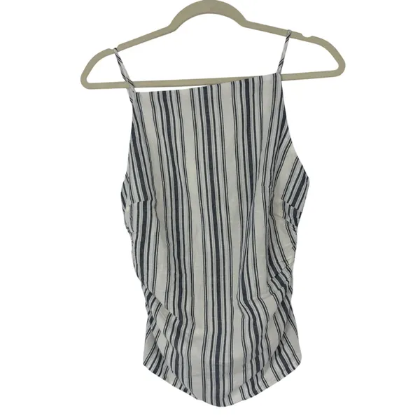 Madewell Linen Cotton Striped Ruched Square Neck Tank Top Size 0 Coastal - Image 2