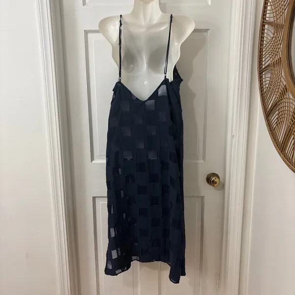 Onia Sheer Patchwork Coverup Midi Dress S Navy Boho Beach Chic Luxury Resort - Image 3