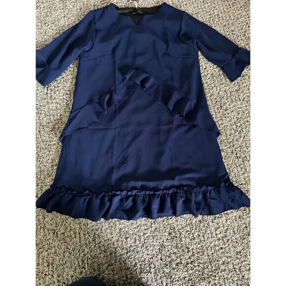 NWT Women’s Cherfly Navy Blue‎ Swing Dress ruffles short sleeves size medium - Image 2
