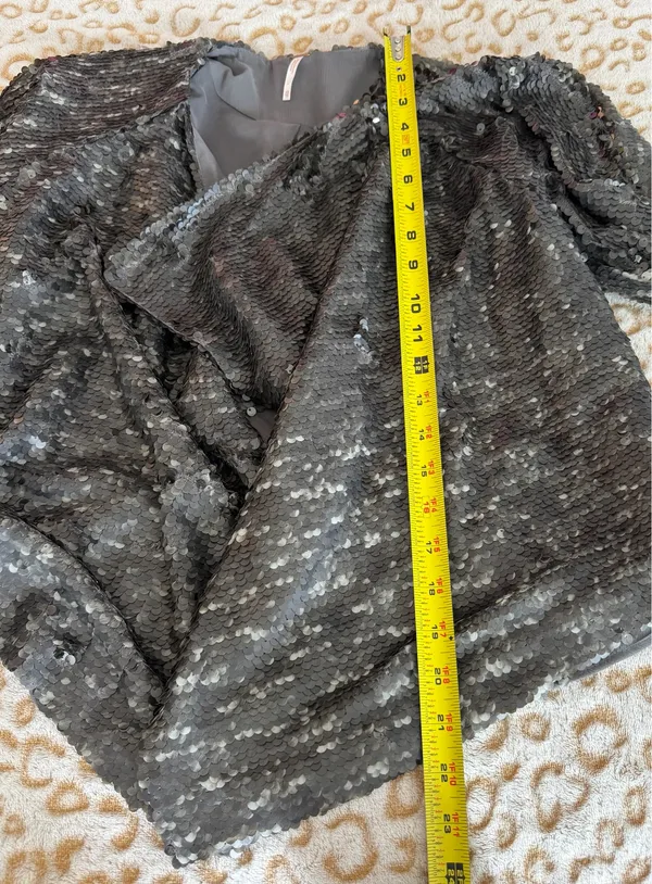 Free People Sequin Open Front Waterfall Jacket In Silver Women's Size: XS - Image 9