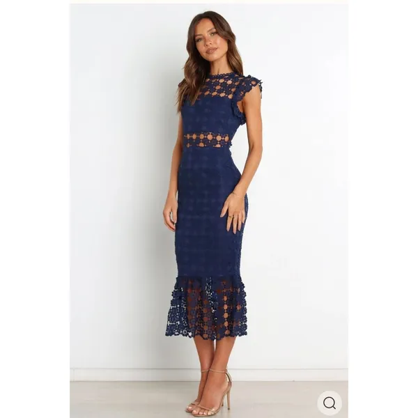 Petal and Pup Womens Lauren Dress - Navy Lace Cutout Midi Sz 14 - Image 2