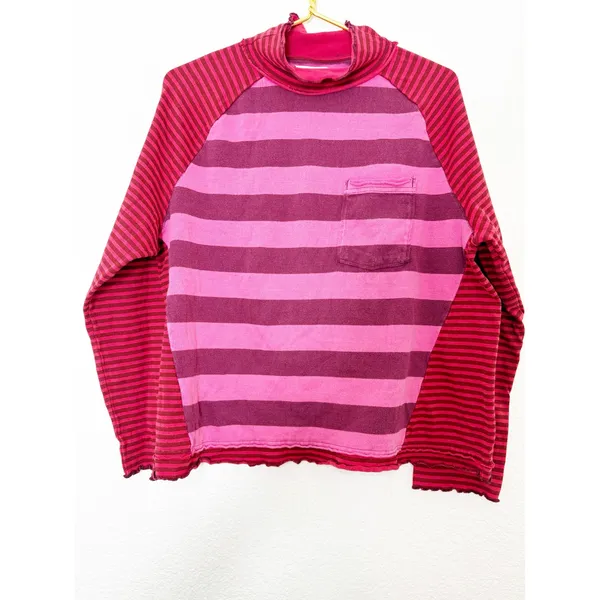 Free People We The Free Punk Playful Tee Size Medium Pink Red Stripes Emo - Image 11