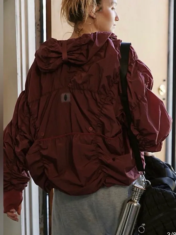Free people movement happy camper pullover jacket burgundy medium $148 *read* - Image 3