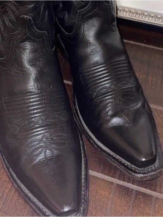 Old West Black Leather Western Heeled Boots LF1510 Size 6 - Image 7