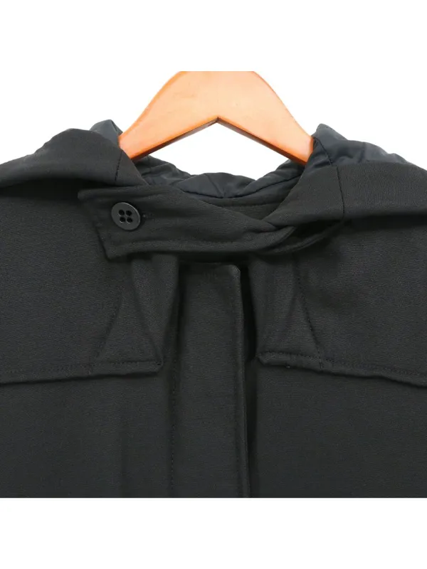 Lacoste Black Hooded Wool Blend Trench Coat Quilted Jacket 36 US 4 - Image 3