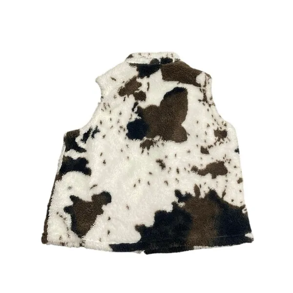 Faux Fur Fleece Cow Print Full Zip Vest SZ XL Western Cowgirl Rancher - Image 2