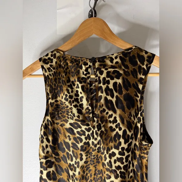 Francesca’s Leopard Print Sleeveless Maxi A Line‎ Dress Satin Size Small - Image 4