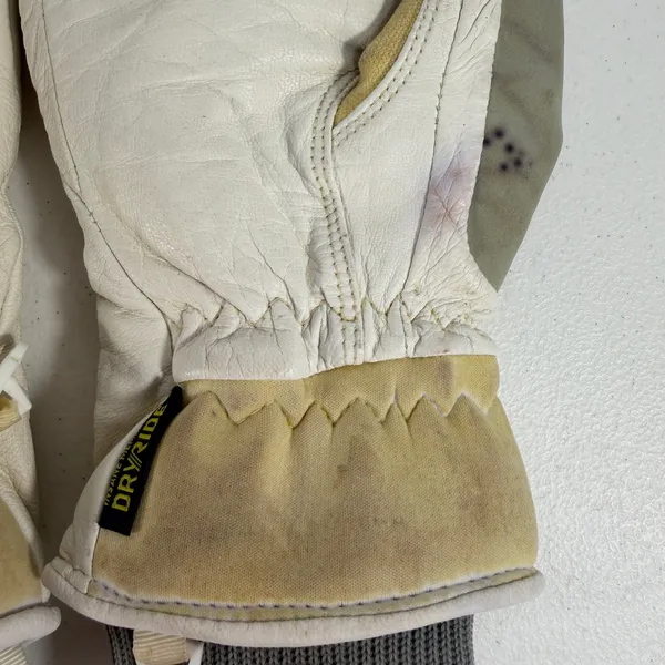 Burton Women L Snowboard Gloves DryRide Leather Button Detail Cream Tan Gray - Image 7