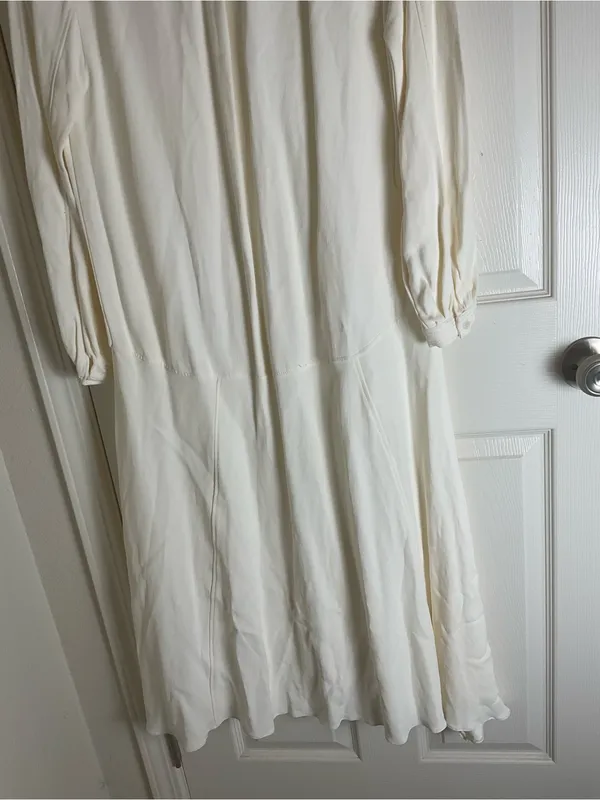 Zara ZW Collection Oyster White V-Neck Tie Front Long Sleeve Midi Dress Large - Image 9