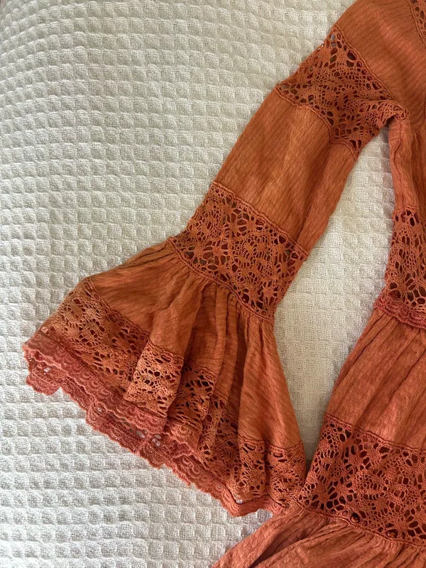 *Rare* Free People Rust Lace Bell Sleeve Dress - Image 3